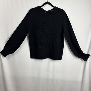 French Connection S Tie Back Black Crew Neck Long Sleeve Knit Sweater Relaxed